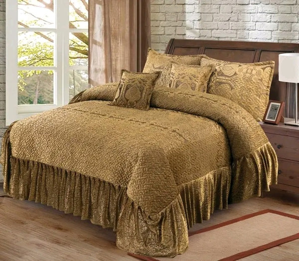 Fully quilted palachi velvet fabric 5pc bedspread