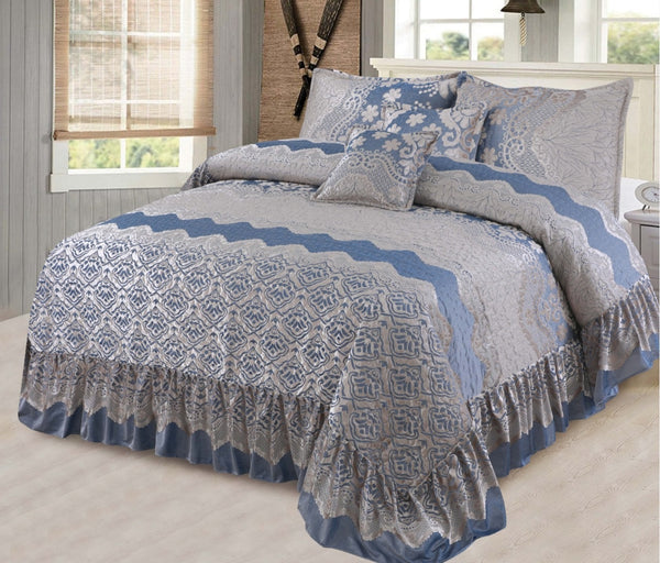 Fully quilted palachi velvet fabric 5pc bedspread