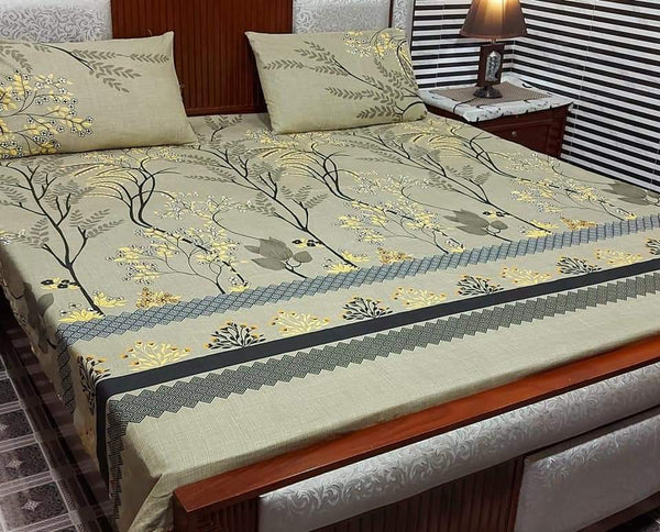 KING CRYSTAL COTTON SATTAN BEDSHEET 3 PCs