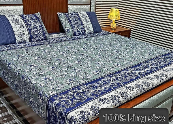 KING CRYSTAL COTTON SATTAN BEDSHEET 3 PCs