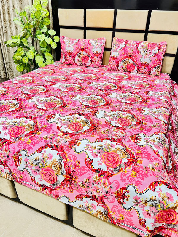 KING CRYSTAL COTTON SATTAN BEDSHEET 3 PCs