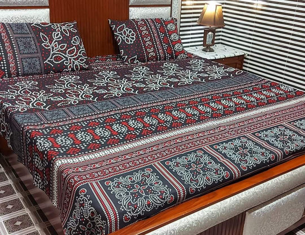 KING CRYSTAL COTTON SATTAN BEDSHEET 3 PCs