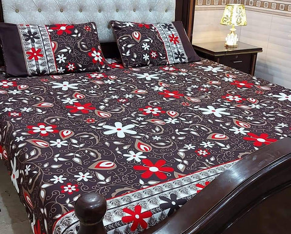 KING CRYSTAL COTTON SATTAN BEDSHEET 3 PCs